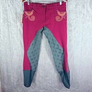 Accademia Italiana Gipsy Power Grip Riding Breeches Womens 14 Magenta pants